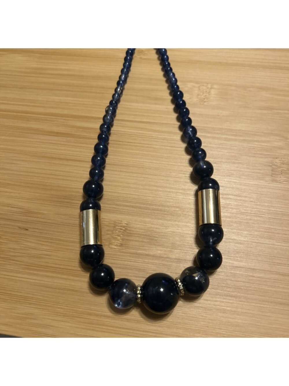 Charming Charlie Chunky Blue Beaded Statement Necklace Gold Tone Runway Modern